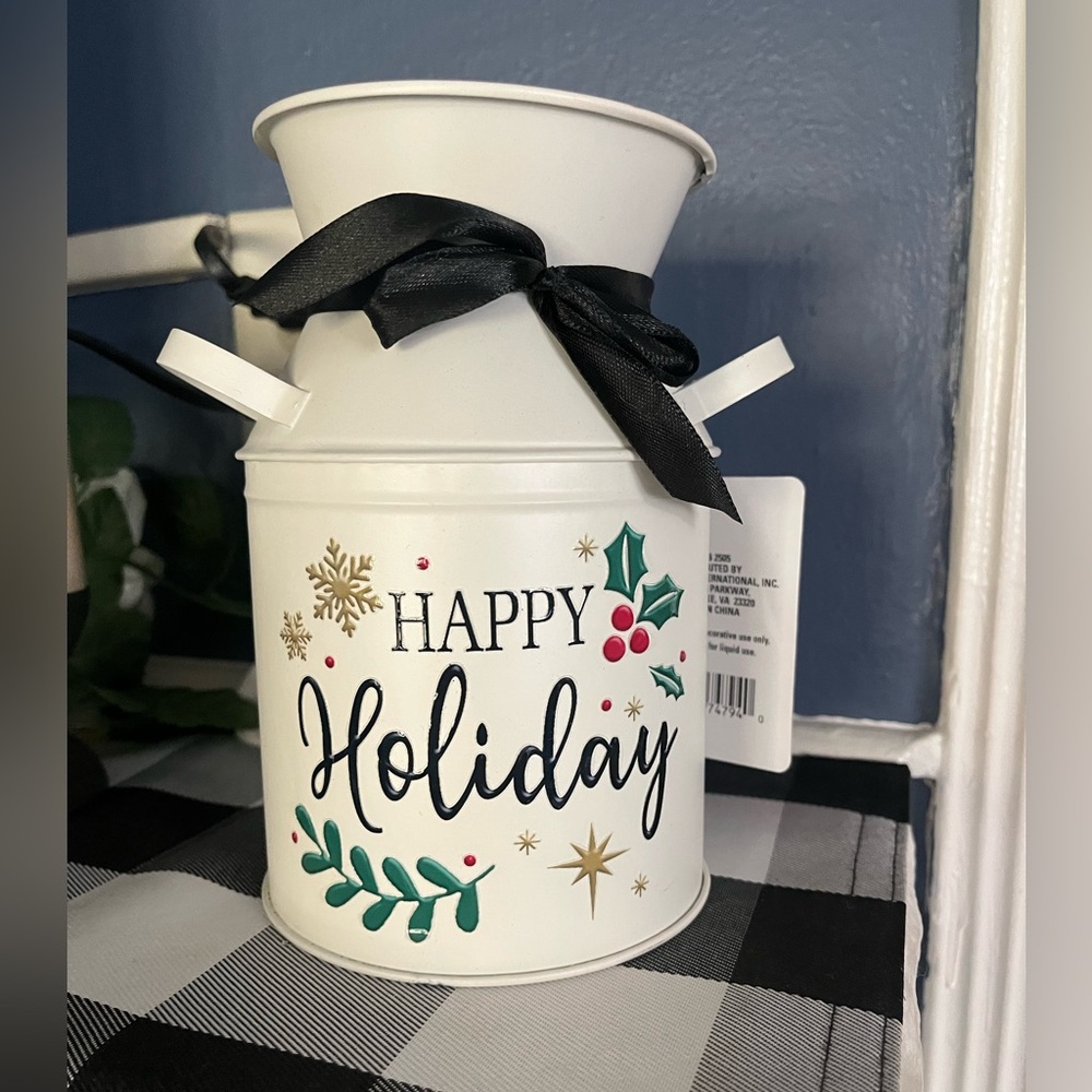 Festive Holiday Milk Can with Black Ribbon - Picture 5 of 6